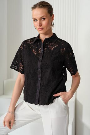 بلوز مشکی زنانه یقه پیراهنی Naramaxx - کد 878099192