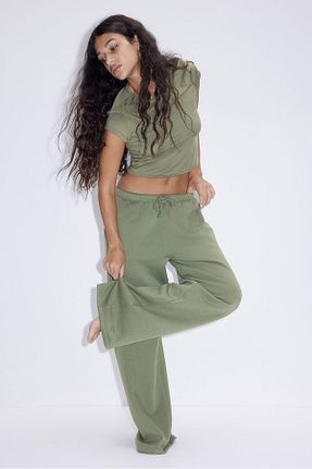 شلوار کرمگن خاکی زنانه پنبه ای H&M - کد 876270737