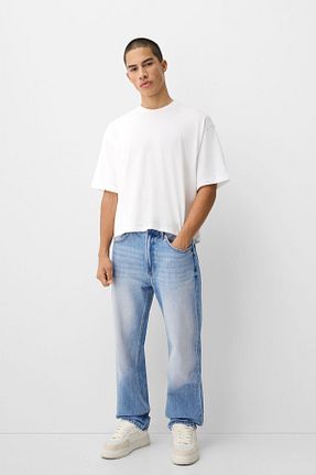 شلوار جین سرمه ای مردانه پاچه لوله تفنگی Bershka - کد 878125282