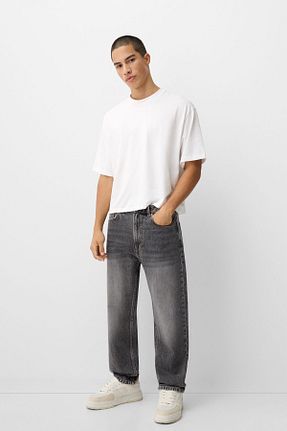 شلوار جین طوسی مردانه پاچه لوله تفنگی Bershka - کد 878126295