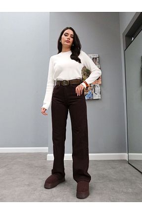 شلوار جین قهوه ای زنانه پاچه پهن ESRAHELVACI - کد 878231679