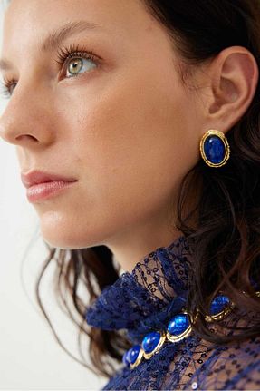 گوشواره جواهر بژ برنجی Roman - کد 795154159