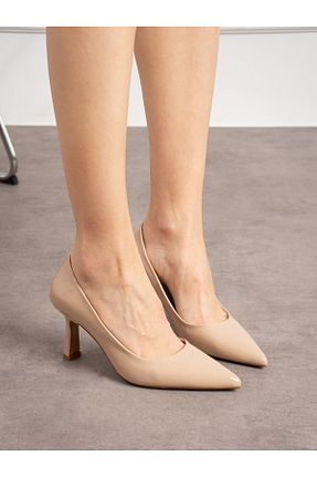 کفش پاشنه بلند کلاسیک بژ زنانه چرم لاکی Alemdar Shoes - کد 878320009