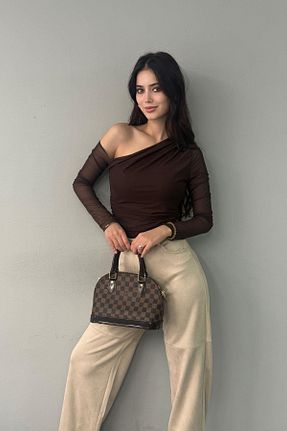 بلوز قهوه ای زنانه ساده lizge giyim - کد 864786898