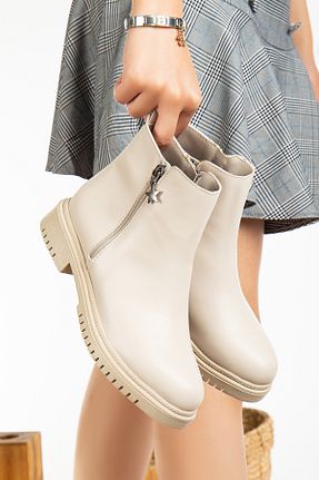 بوت / نیم بوت بژ زنانه چرم مصنوعی PLN SHOES - کد 862360261