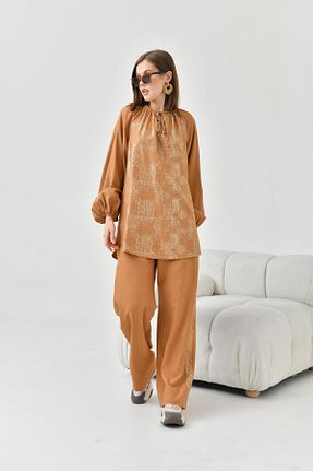ست بالاتنه و پائین تنه قهوه ای زنانه بافتنی Garmi - کد 816939824