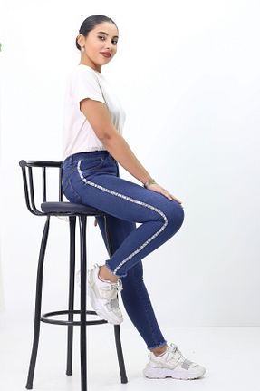 شلوار جین سرمه ای زنانه پاچه تنگ GZT TEKSTİL - کد 878398589