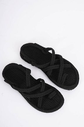 صندل مشکی زنانه پاشنه تخت DİVOLYA - کد 85879704