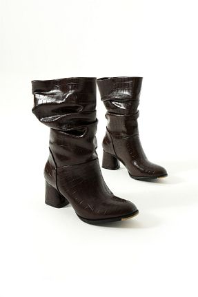 چکمه قهوه ای زنانه پاشنه متوسط (5-9 سانتی متر) Gökçe Shoes - کد 878480789