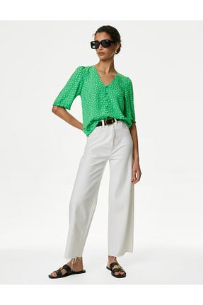 بلوز سبز زنانه طرح دار Marks & Spencer - کد 843798928
