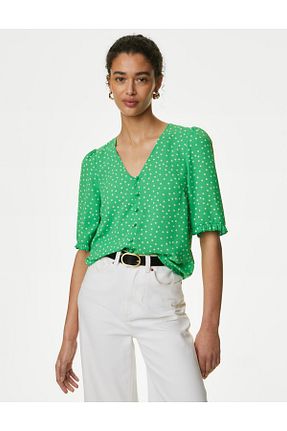 بلوز سبز زنانه طرح دار Marks & Spencer - کد 843798928