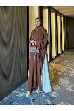 لباس حجاب قهوه ای زنانه اورسایز sevannaluxurydesign - کد 878499331