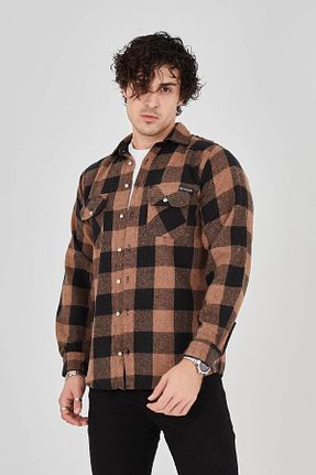پیراهن قهوه ای مردانه رگولار miklow - کد 878552991