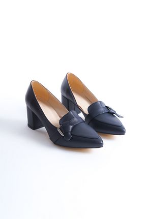 کفش پاشنه بلند کلاسیک سرمه ای زنانه پاشنه ضخیم İDOL SHOES - کد 878551268