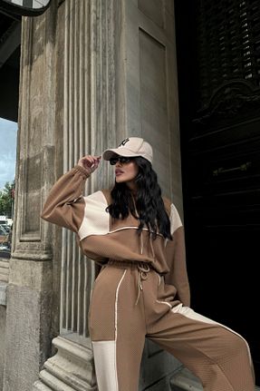 ست بالاتنه و پائین تنه قهوه ای زنانه بافتنی 