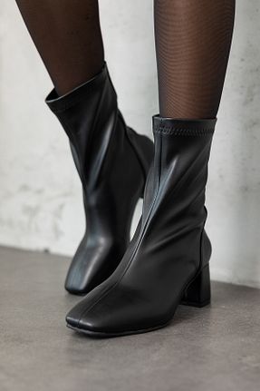 بوت / نیم بوت مشکی زنانه چرم مصنوعی MYPOPPİSHOES - کد 878585125