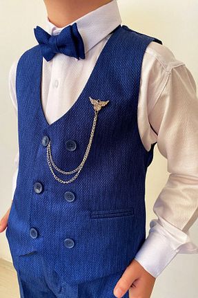 کت و شلوار آبی بچه گانه یقه نوک تیز Zaziko Kids - کد 878652811