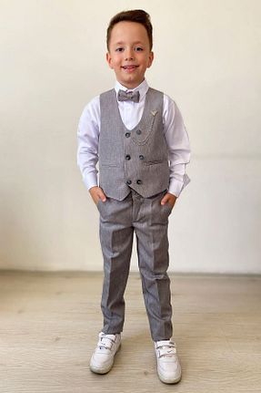 کت و شلوار طوسی بچه گانه یقه نوک تیز Zaziko Kids - کد 878652853