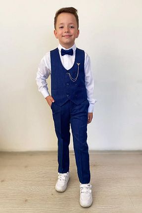 کت و شلوار آبی بچه گانه یقه نوک تیز Zaziko Kids - کد 878652811
