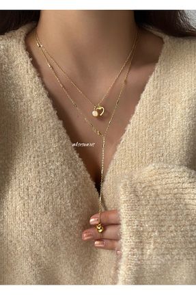 گردنبند جواهر زرد زنانه پوشش لاکی aksesuaris - کد 878611790