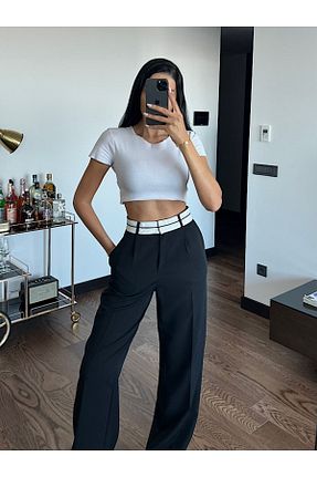 شلوار پارچه ای مشکی زنانه بلند IŞILDA FASHION - کد 890145541