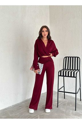 ست بالاتنه و پائین تنه زرشکی زنانه بافتنی nuranka - کد 878718992