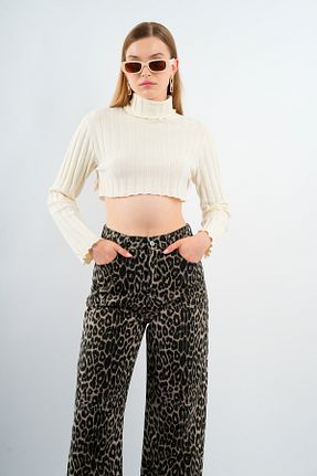 شلوار جین بژ زنانه پاچه پهن Kozi - کد 878790255