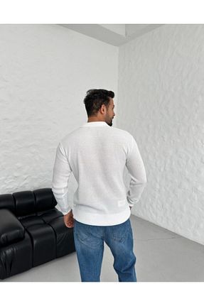 پلیور سفید مردانه ساده SCSARVİN - کد 878929073