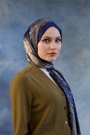شال آبی زنانه پنبه پلی استر İpekhan - کد 878837619