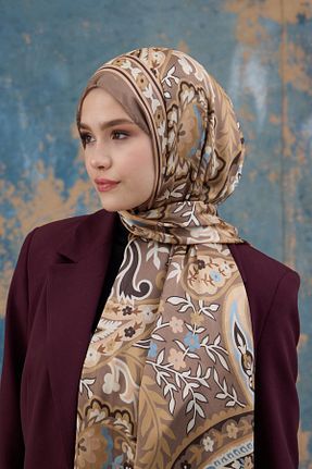 شال قهوه ای زنانه پنبه پلی استر İpekhan - کد 878837630
