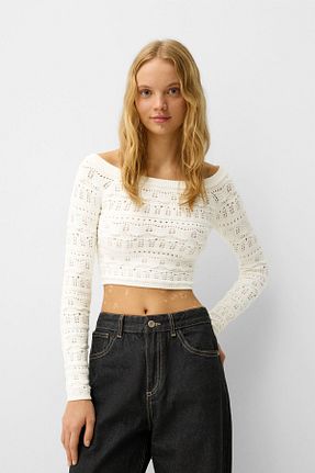 تیشرت بژ زنانه Relaxed Bershka - کد 883461715