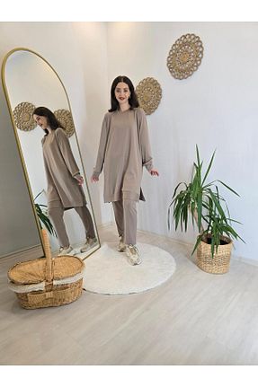 ست بالاتنه و پائین تنه حجاب قهوه ای زنانه رگولار Dadalli - کد 879023026