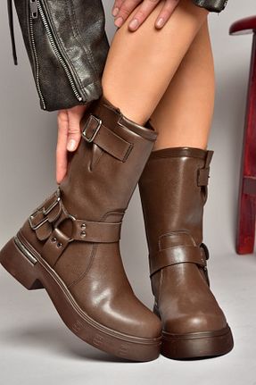بوت / نیم بوت قهوه ای زنانه چرم مصنوعی Fox Shoes - کد 860197065