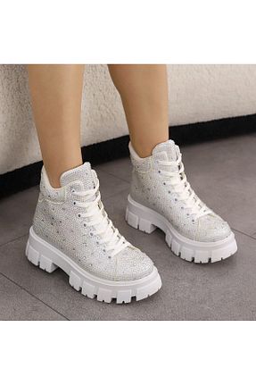 بوت / نیم بوت سفید زنانه چرم مصنوعی Cananın Pabuçları - کد 879224008