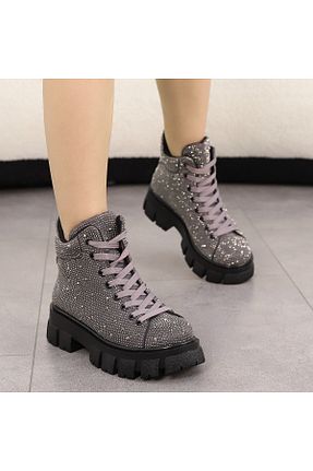 بوت / نیم بوت طوسی زنانه چرم مصنوعی Cananın Pabuçları - کد 879224032