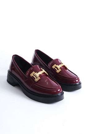 کفش لوفر زرشکی زنانه چرم مصنوعی SH SİLVER MODA - کد 878469019