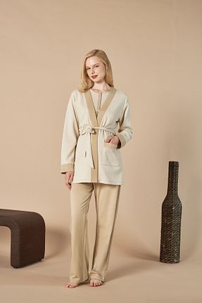 ست لباس راحتی بارداری بژ زنانه پلی استر Feyza - کد 879229118