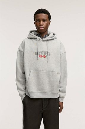 سوئیشرت طوسی مردانه چاپی Pull & Bear - کد 879231563