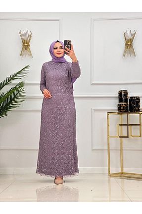 لباس مجلسی حجاب بنفش زنانه یقه دوچرخه poplinmoda - کد 879282861