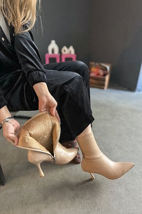 بوت / نیم بوت بژ زنانه چرم مصنوعی SHOEBELLAS - کد 879313055