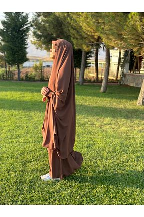 ست بالاتنه و پائین تنه حجاب قهوه ای زنانه اورسایز Bayram Giyim - کد 879326950