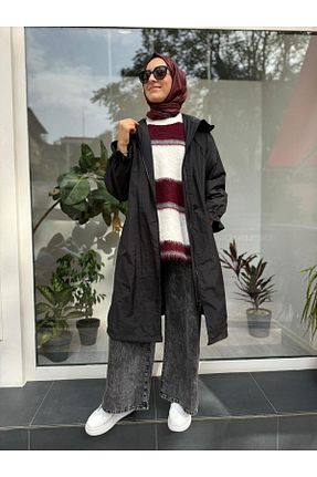 بارانی و بادگیر حجاب مشکی زنانه رگولار QOOQ STORE - کد 879332500