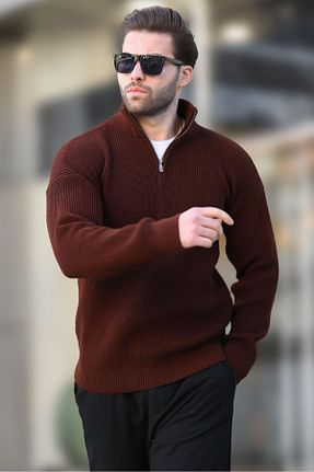 پلیور قهوه ای مردانه ساده Madmext - کد 879379205