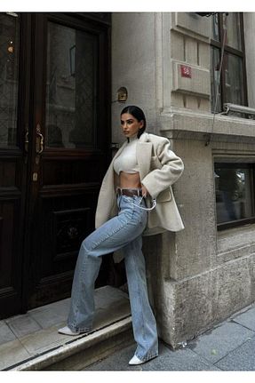شلوار جین آبی زنانه پاچه گشاد HLT JEANS - کد 879379331
