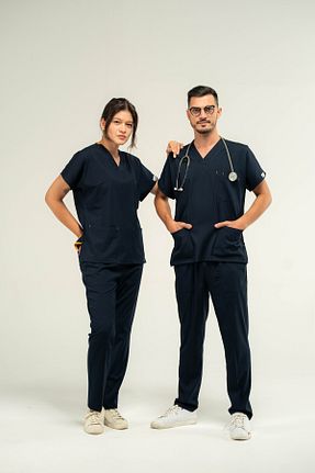 ست بالاتنه و پائین تنه سرمه ای زنانه بافتنی BOSKAMİ MEDİKAL - کد 873669019