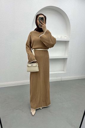 لباس قهوه ای زنانه تریکو Pardesü Dünyası - کد 879436933
