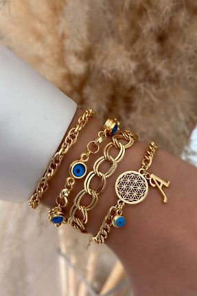 دستبند جواهر طلائی زنانه برنجی Trendy Butik - کد 873416201