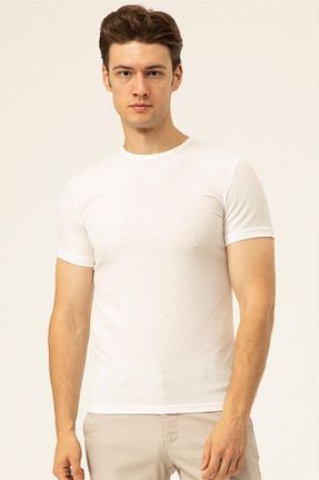 تیشرت سفید مردانه یقه دوچرخه SÜVARİ - کد 246703268