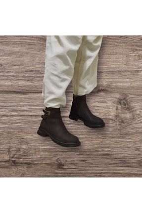 بوت / نیم بوت قهوه ای زنانه چرم خالص Dünya Shoes - کد 880028399