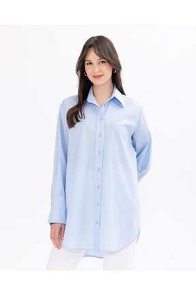 پیراهن آبی زنانه یقه پیراهنی SEÇİLSTORE - کد 879680316